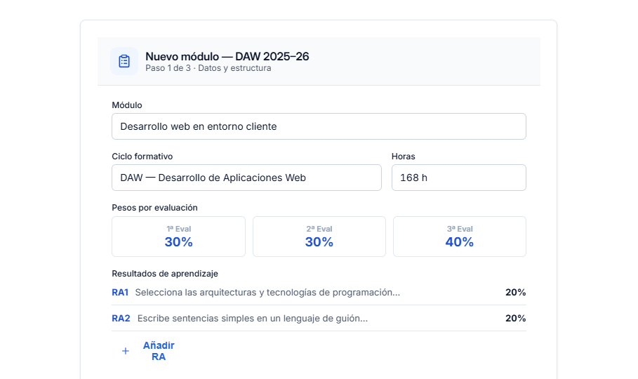 Paso 1 · Configura tu módulo en evaluaRA
